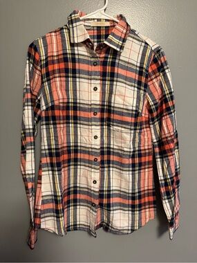 Classic Plaid Button-Down Shirt - Coral/Navy/White NWOT